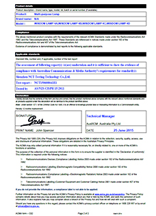 Certificate: The Australian RCM certification, product: WISDOM brand Lamp 4A, 4B, 4C, 4D all in one multi purpose headlamps