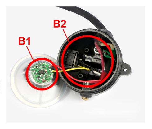 The fake: light-source heat dispelling by small aluminum plate; simple light source drive circuit, mechanical switch